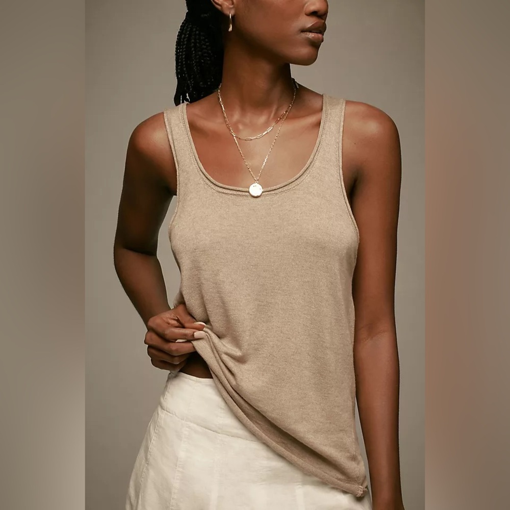 Anthropologie Scoop Neck Slinky Sweater Tank Top Tan